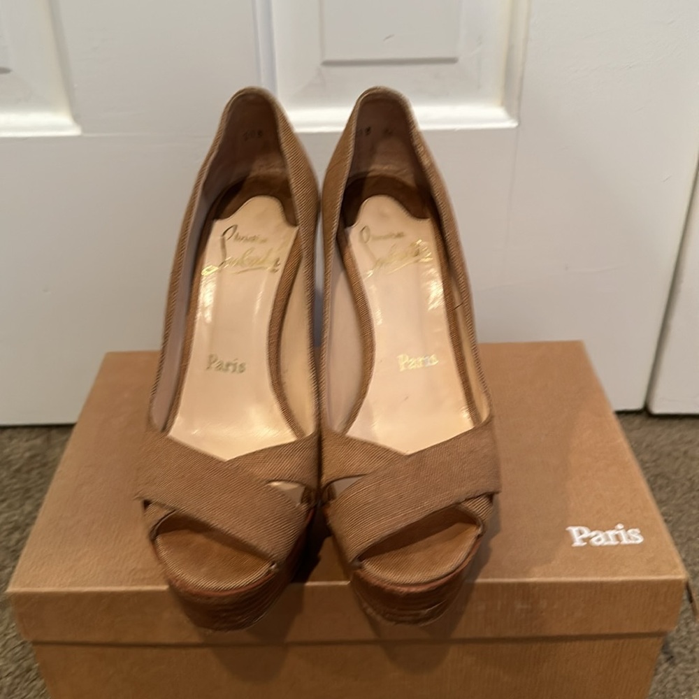 Christian Louboutin Brown Linen Platform Pump
